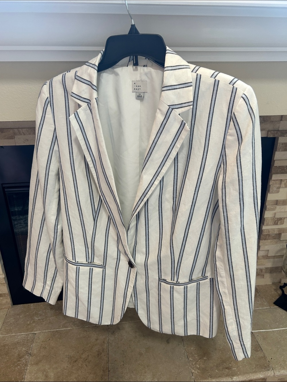 a new day Cream Blazer with Blue Vertical Stripes